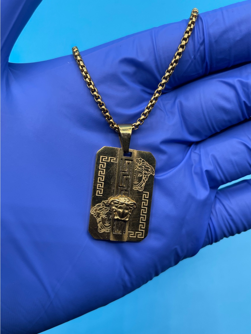 Gold-Tone Medusa Dog Tag Pendant Necklace - Men Accessories